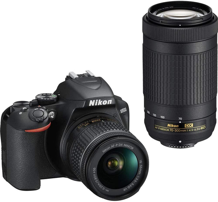 Nikon D3500 DSLR Camera with 18-55mm and 70-300mm Lenses (1588) USA Model + 4K Monitor + 2 x 64GB Extreme Pro Card + 2 x EN-EL14a Battery + Corel Software + Tripod + Case + 3 Piece Filter Kit + More