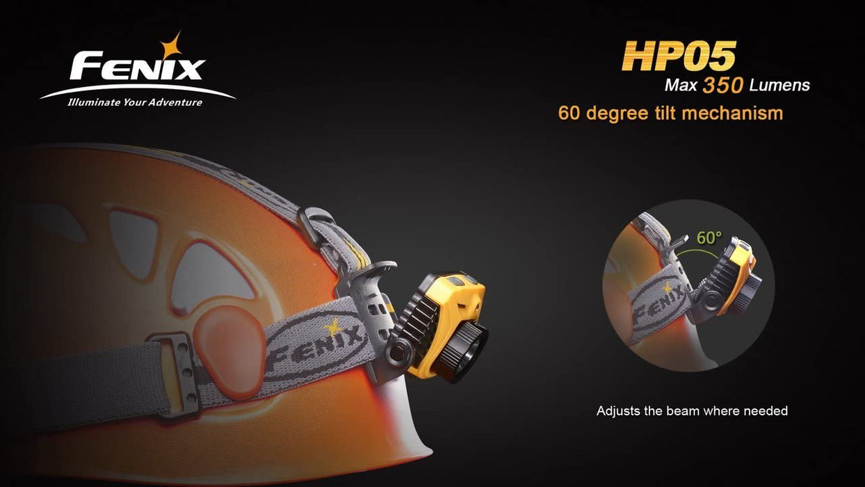 Fenix HP05 350 Lumen CREE XP-G R5 LED Headlamp (Orange) with six AA Alkaline batteries including three EdisonBright AA batteries