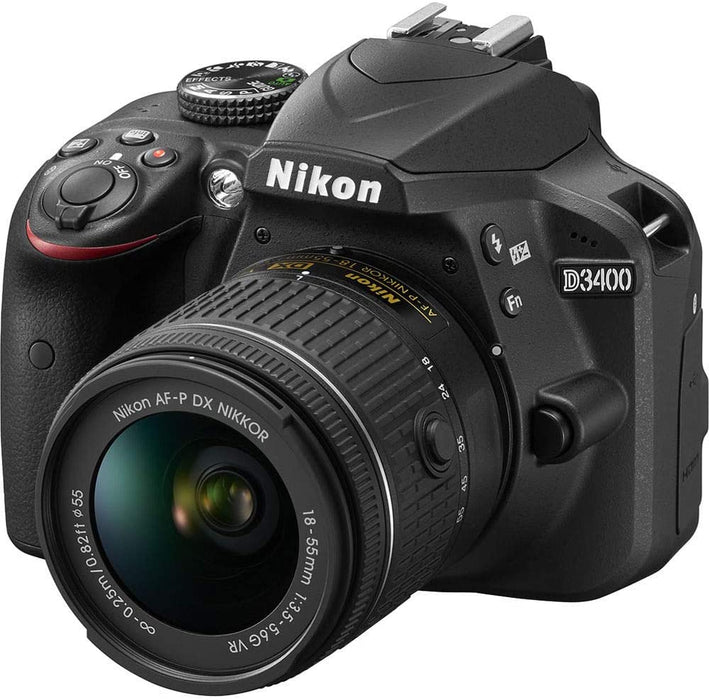 Nikon D3400 DSLR Camera + 18-55mm & 70-300mm Lenses + Nikon Case + 64GB Card + Digital Slave Flash + Kit