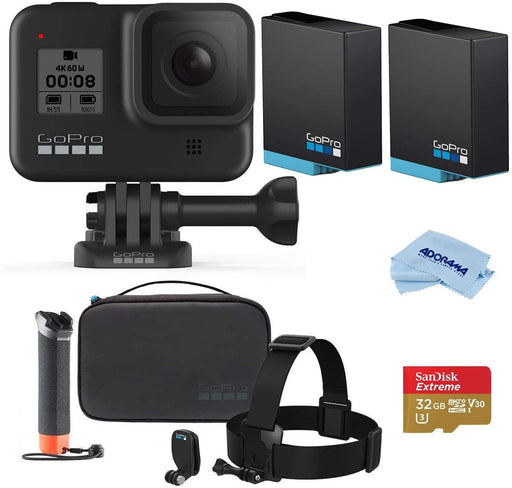 GoPro HERO8 Black, Waterproof Action Camera with Touch Screen 4K UHD Video 12MP Photos, Pro Bundle with GoPro Adventure Kit, 2 Extra Batteries, 32GB microSD Card, Microfiber Cloth