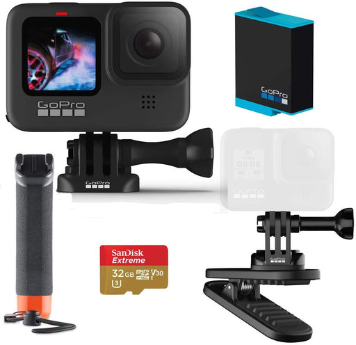 GoPro HERO9 Black - Advanced Kit with 32GB MicroSDHC Card, Floating Handler/Hand Grip, Rechargeable Battery, oPro Magnetic Swivel Clip