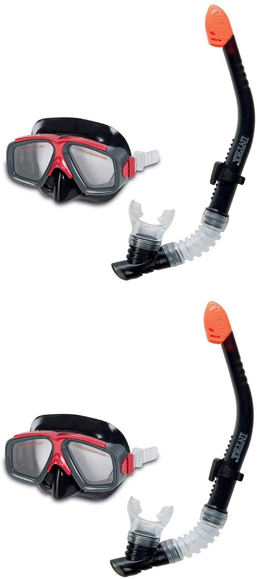 Intex Surf Rider Swimming & Diving Mask Snorkel Set for Ages 8+, Red (2 Pack)