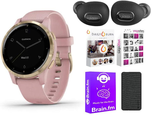 Garmin vivoactive 4S GPS Smartwatch (Light Gold with Dust Rose Band) Performance Bundle (4 Items)