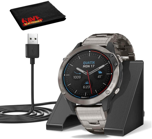 Garmin quatix 6 Multisport Marine Smartwatch, Titanium with Titanium Band (010-02158-94) and Charging Stand Bundle