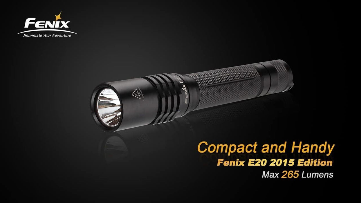 Fenix E20 2015 265 Lumen XP-E2 LED tactical Flashlight with two NiMH rechargeable AA Batteries, Charger & Two EdisonBright AA Alkaline batteries