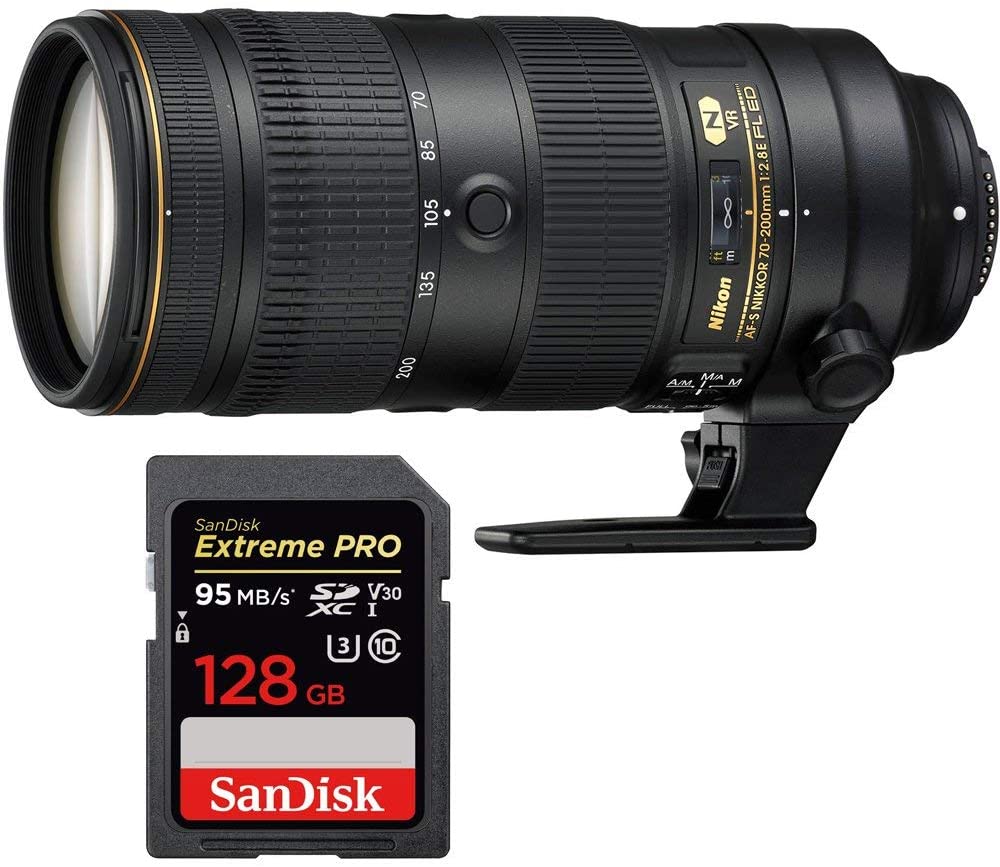 Nikon AF-S NIKKOR 70-200mm f/2.8E FL ED VR Zoom Lens (20063) with Sandisk Extreme PRO SDXC 128GB UHS-1 Memory Card