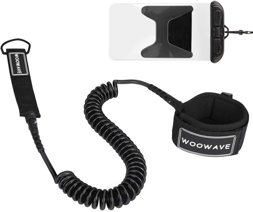 WOOWAVE SUP Leash Premium Stand Up Paddle Board Surfboard Leash Coiled 8/10 feet Stay on Board with Waterproof Wallet/Phone Case