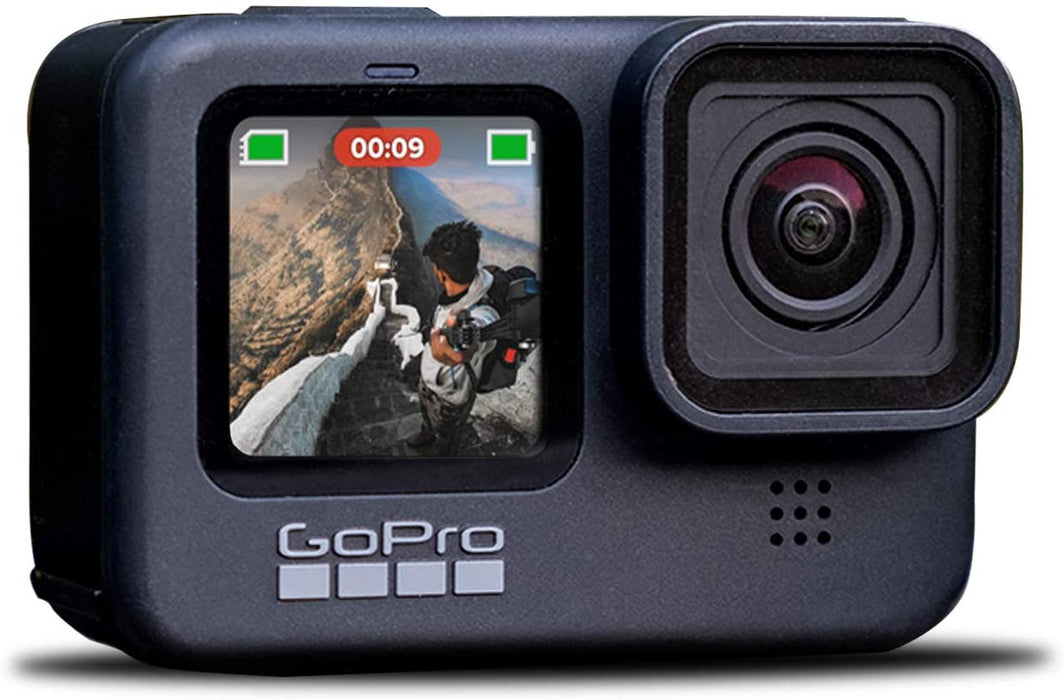 GoPro HERO9 Black - Waterproof Action Camera with Front LCD and Touch Rear Screens, 5K HD Video, 20MP Photos, 1080p Live Streaming, Stabilization + Sandisk 64GB Card and 2 Extra HERO9 Batteries