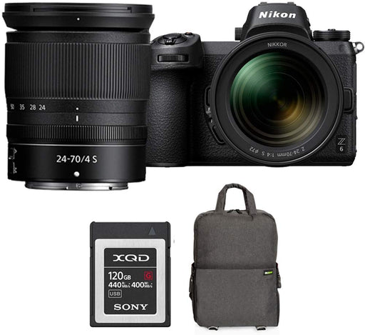 Nikon Z6 24.5MP FX-Format 4K Mirrorless Camera with NIKKOR Z 24-70mm f/4 S Lens Bundle with Sony 120GB Memory Card, Photo and Video Backpack for Mirrorless and DSLR Cameras and Drones