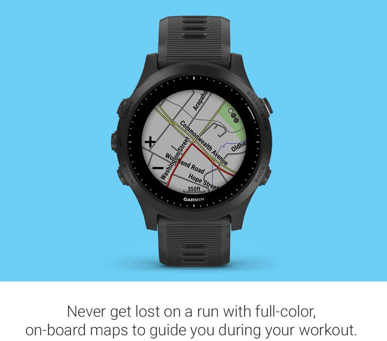 Garmin Forerunner 945, Premium GPS Running/Triathlon Smartwatch with Music, Black Bundle with Garmin Forerunner 945 Replacement Band - Blue