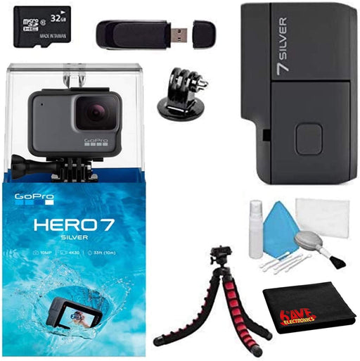 GoPro HERO7 Hero 7 Waterproof Digital Action Camera with 32GB Card + Tripod Standard Bundle (Silver)