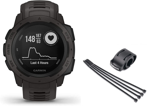 Garmin Instinct with Bike Mount Rugged Outdoor Watch with GPS, Features GLONASS and Galileo, Heart Rate Monitoring and 3-axis Compass, Graphite (Graphite)