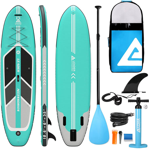 Leader Accessories 10'6" Inflatable Stand Up Paddleboard with Fins (6" Thick) Includes Adjustable Paddle,Kayak Leash,ISUP Backpack, Non-Slip Deck