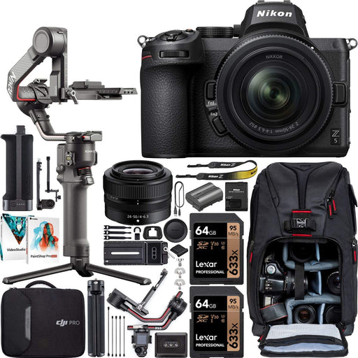 Nikon Z5 Mirrorless Full Frame Camera with 24-50mm F4-6.3 Lens Kit 1642 FX-Format 4K UHD Filmmaker's Kit with DJI RS 2 Gimbal 3-Axis Handheld Stabilizer Bundle + Deco Photo Backpack + Software