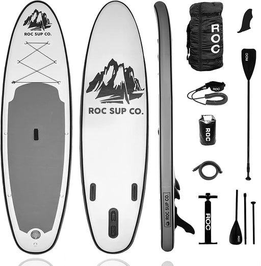 Roc Inflatable Stand Up Paddle Board W Free Premium SUP Accessories & Backpack, Non-Slip Deck. Bonus Waterproof Bag, Leash