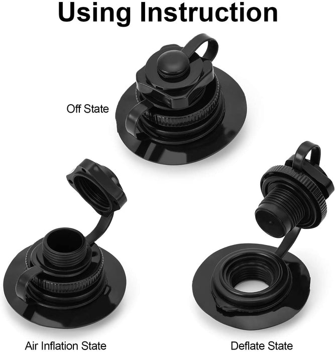 QUKRT 4 Pcs Boston Valve, One-Way Universal Fit Air Valve for Rubber Dinghy Raft Kayak Pool Boat Airbeds, Black