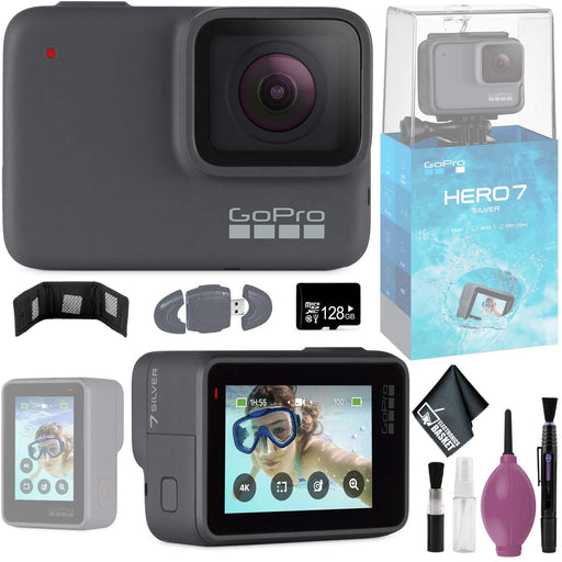 GoPro HERO7 Silver - 128GB Memory Card - Memory Card Wallet + Card Reader - Microfiber Cloth - Cleaning kit + More
