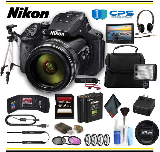 Nikon COOLPIX P900 Digital Camera (26499) Professional Bundle W/Bag, Extra Battery, LED Light, Mic, Filters, Tripod, Monitor and More
