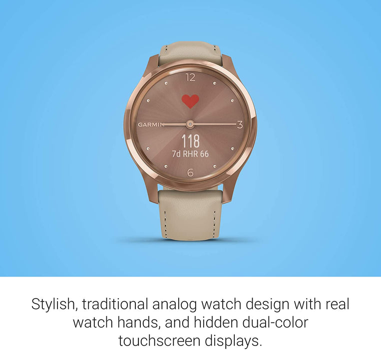 Garmin vivomove 3s, Smaller-sized Hybrid Smartwatch with Real Watch Hands and Hidden Touchscreen Display