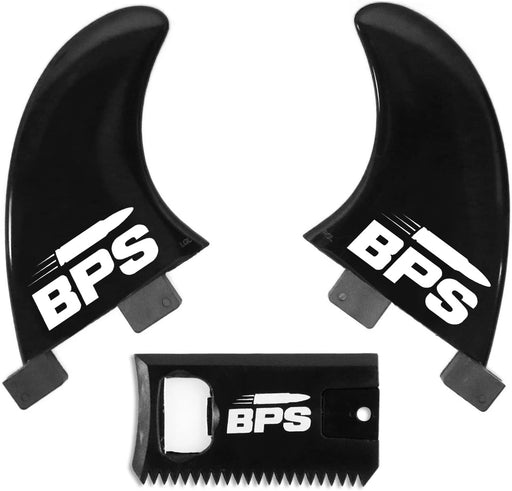 BPS Fiberglass Reinforced Nylon Surfboard Fins (2 Fins) Black Side Fins, FCS GL Style Fin Set with Wax Comb, Bottle Opener and Hex Key