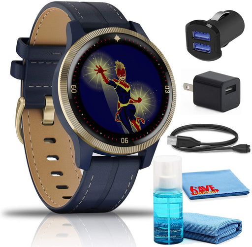 Garmin Legacy Hero Captain Marvel Smartwatch (40mm) Kit with USB Adapters and 6Ave Cleaning Kit