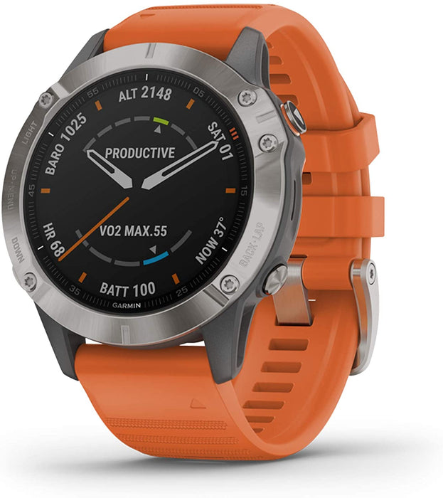Garmin Fenix 6 Sapphire, Premium Multisport GPS Watch, Features Mapping, Music, Grade-Adjusted Pace Guidance, Titanium with Orange Band & Quickfit 22 Watch Band
