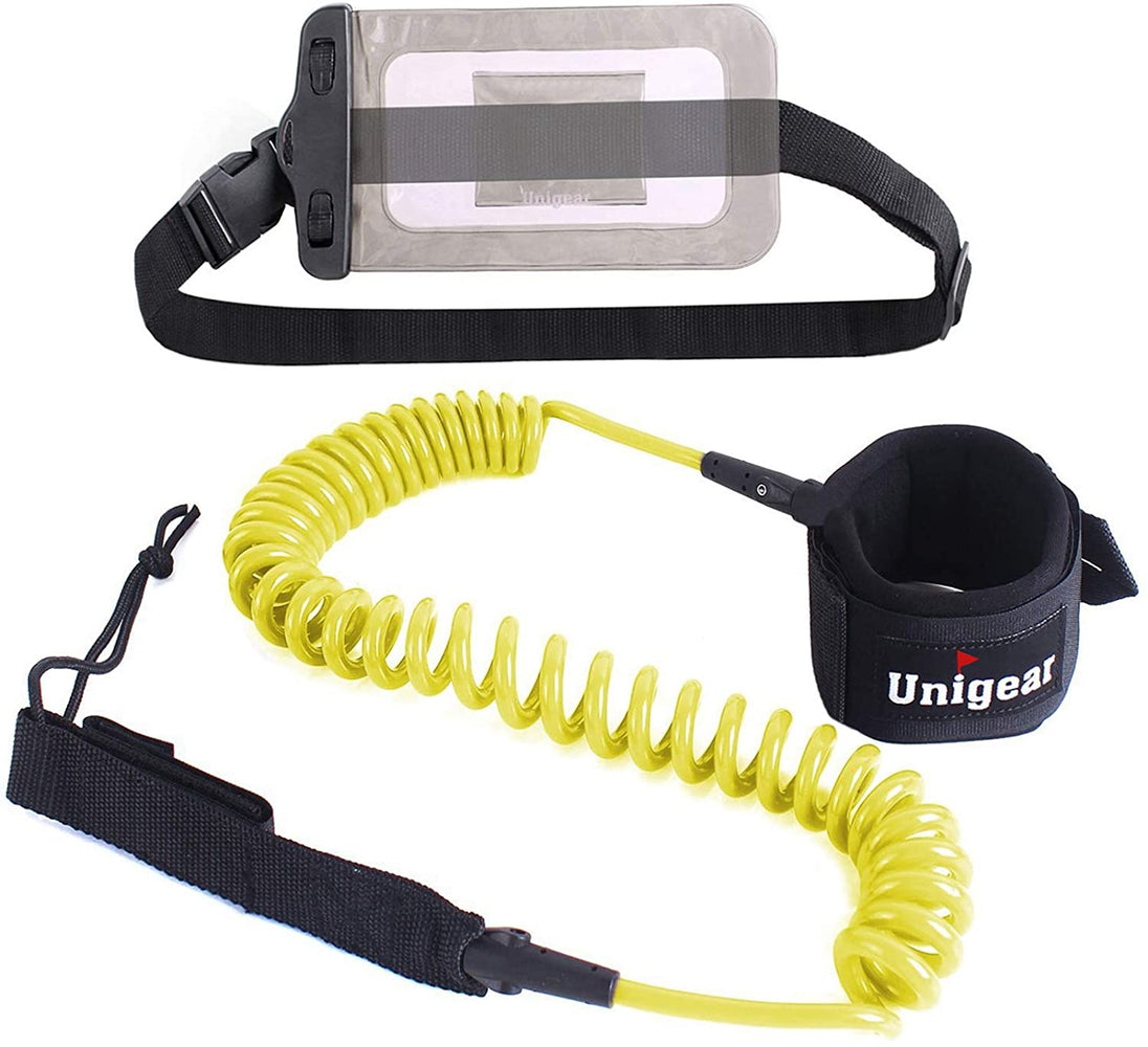 Unigear Premium SUP Leash 10' Coiled Stand Up Paddle Board Surfboard Leash Stay on Board with Waterproof Phone Case/Wallet