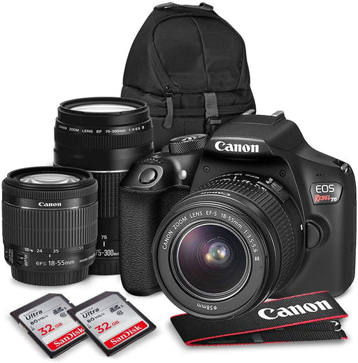 Canon EOS Rebel T6 DSLR Camera with EF-S 18-55mm f/3.5-5.6 is II Lens, EF 75-300mm f/4-5.6 III Lens, 64GB+ Accessories