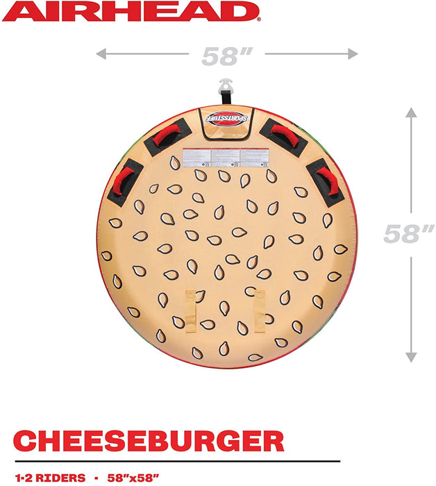SportsStuff Cheeseburger Towable | 1 Rider Towable Tube for Boating, Brown, Beige, Red