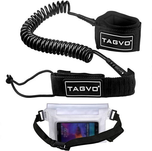 Tagvo Sup Leash Coiled 10' Super Strong 7mm Cord with Waterproof Waist Pouch, Comfortable Padded Neoprene Ankle Cuff Stand up Paddle Board Leash with Double Swivels Anti-rust
