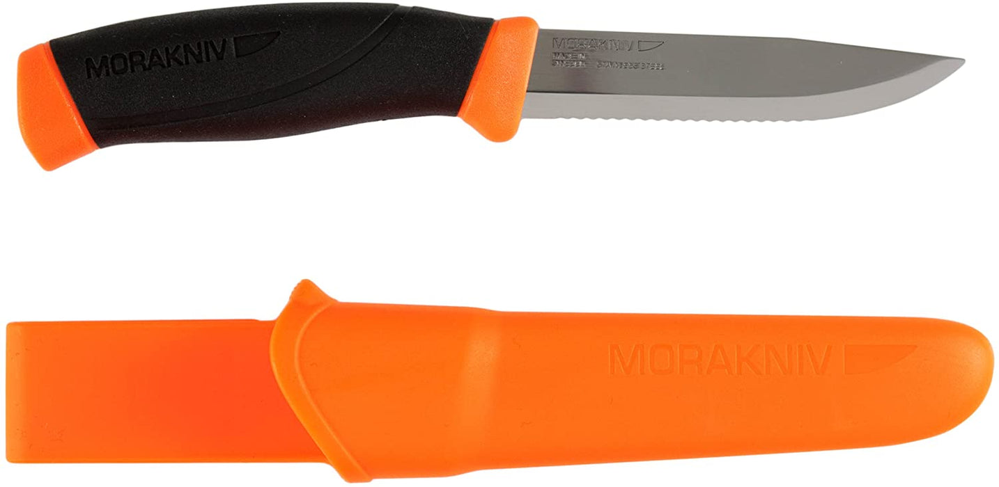Morakniv Companion Serrated Knife with Sandvik Stainless Steel Blade, 4.1-Inch