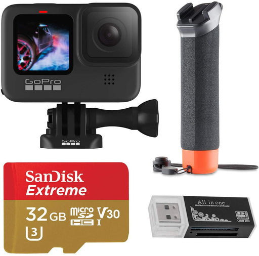 GoPro HERO9 Black, Waterproof Action Camera, 5K/4K Video, Basic Bundle with Floating Hand Grip, 32GB microSD Card, Card Reader