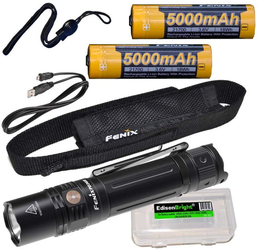 Fenix PD36R 1600 Lumen Type-C USB rechargeable LED tactical Flashlight, 2 X batteries with EdisonBright charging cable carry case bundle