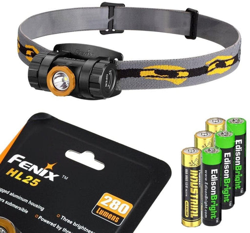 Fenix HL25 280 Lumen Light Weight CREE XP-G2 R5 LED Headlamp (Champagne Gold Color) with 3 X EdisonBright AAA Alkaline Batteries Bundle