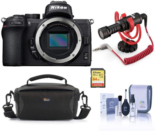 Nikon Z50 Mirrorless Camera Body - Bundle with Camera Case, 64GB SDXC Memory Card, RODE VideoMicro Compact On-Camera Microphone, Cleaning Kit