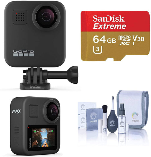 GoPro MAX Waterproof 360 Camera + Hero Style Video with Touch Screen, Spherical 5.6K30 UHD Video 16.6MP 360 Photos 1080p Live Streaming Basic Bundle with 64GB microSD Card, Cleaning Kit