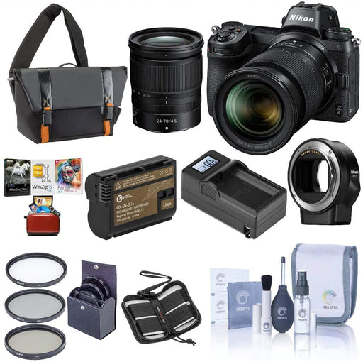 Nikon Z6 FX-Format Mirrorless Camera with NIKKOR Z 24-70mm f/4 S Lens - Bundle with Camera Case, 72mm Filter Kit, Spare Battery, Charger, Cleaning Kit, Memory Wallet, Mac Software Package
