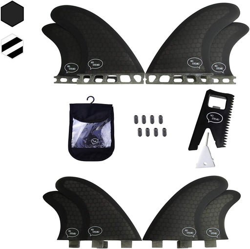 Ho Stevie! Quad Surfboard Fins (4 Fins) - FCS or Future Sizes, with Fin Bag, Screws, Wax Comb and Fin Key