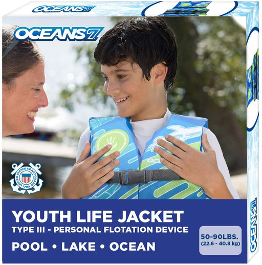 New & Improved Oceans7 US Coast Guard Approved, Youth Life Jacket, Flex-Form Chest, Open-Sided Design, Type III Vest, PFD, Personal Flotation Device