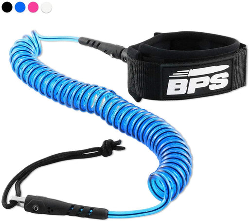 BPS 'Storm' 10ft Coiled Ultralite Premium Surf Leash SUP Surfing Leg Rope - Surfboard Neoprene Ankle Cuff (4 Colors)