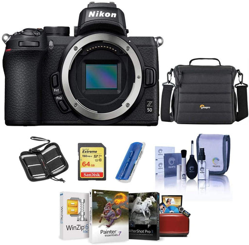 Nikon Z50 Mirrorless Camera Body - Bundle with Camera Case, 64GB SDXC Memory Card, Cleaning kit, Memory Wallet, Card Reader, Mac Software Package