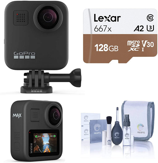 GoPro MAX Waterproof 360 Camera + Hero Style Video with Touch Screen, Spherical 5.6K30 UHD Video 16.6MP 360 Photos Bundle with 128GB microSD Card, Cleaning Kit