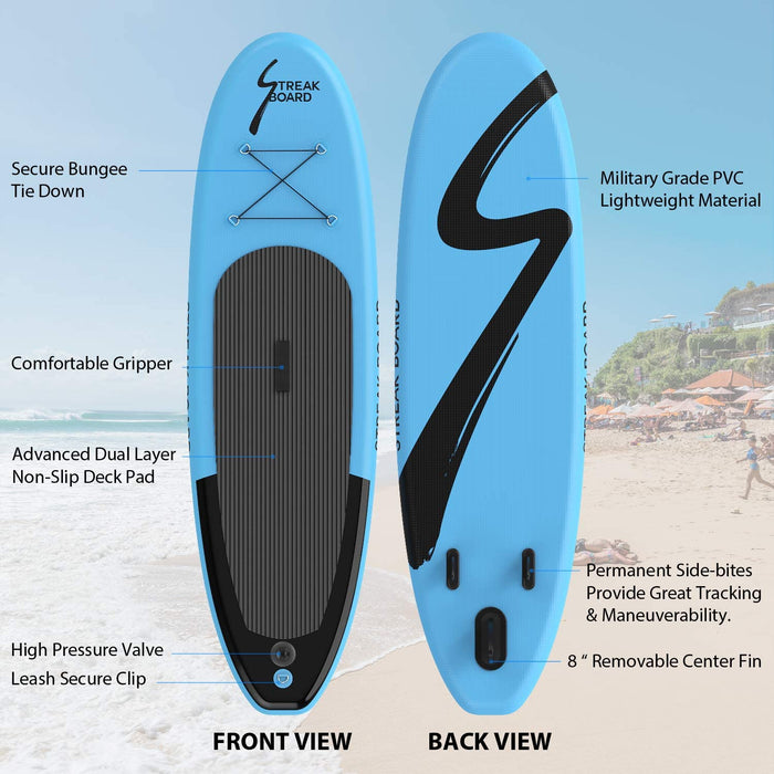 streakboard Inflatable Stand Up Paddle Board Surfing SUP Boards, No Slip Deck 6 Inches Thick ISUP Boards with Free SUP Accessories & Backpack, Leash, Paddle and Hand Pump