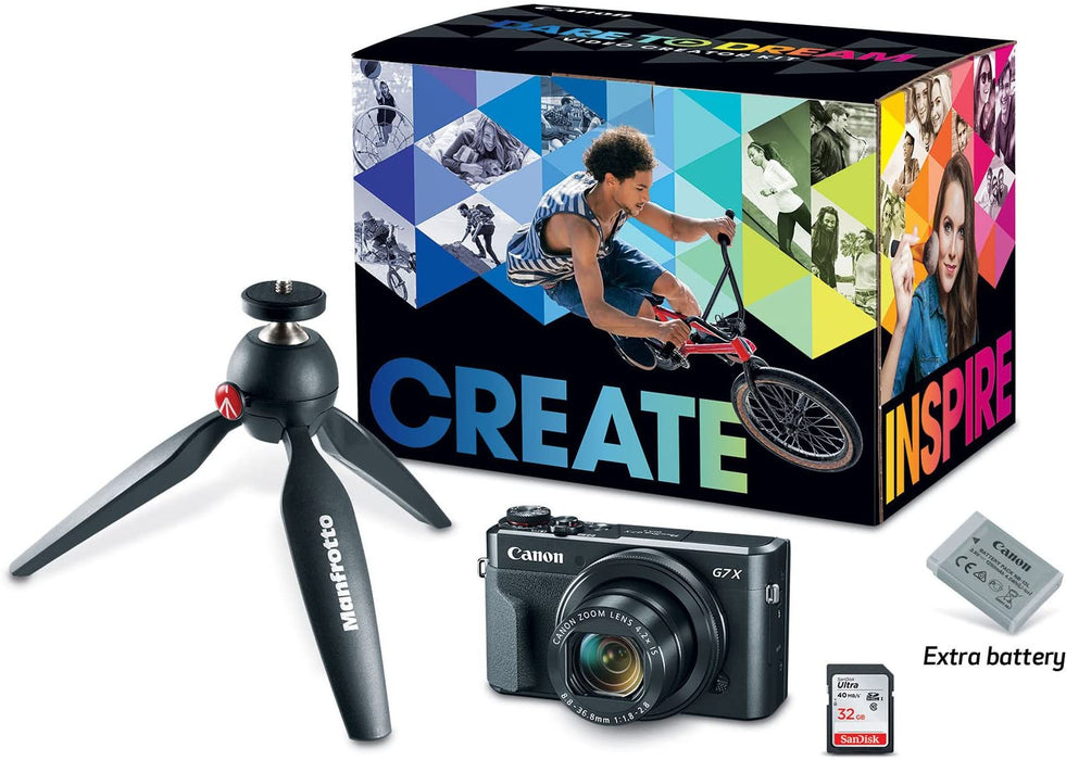 Canon PowerShot G7 X Mark II Digital Camera Video Creator Kit with Manfrotto Pixi Table Top Tripod and Deluxe Accessory Bundle w/Xpix Cleaning Kit