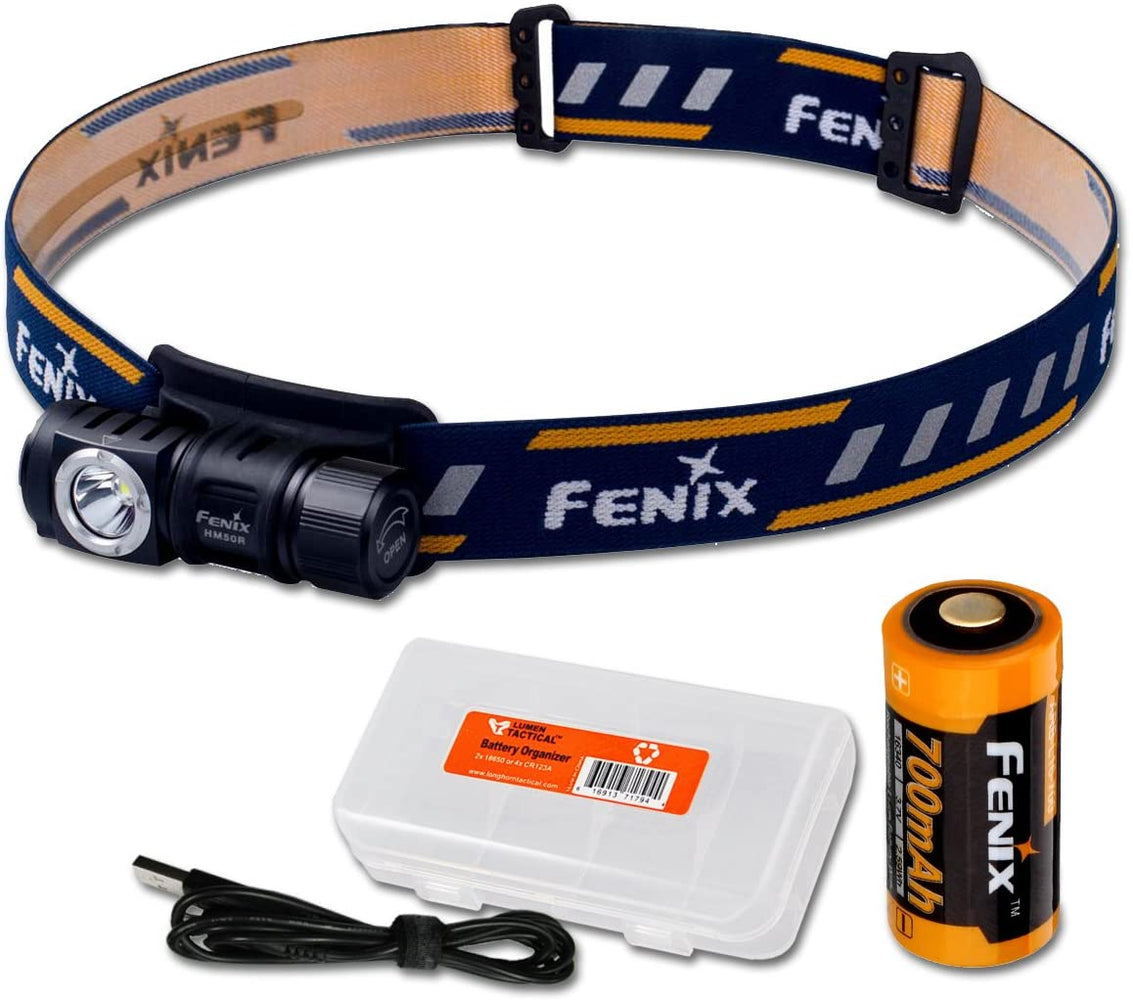 Fenix HM50R 500 Lumens Multi-Purpose Compact LED Headlamp Flashlight & Rechargeable Battery PLUS LumenTac Battery Organizer