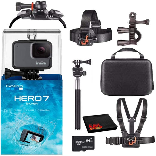 GoPro HERO7 Hero 7 Waterproof Digital Action Camera with 64GB microSD Card Advanced Bundle (Silver)