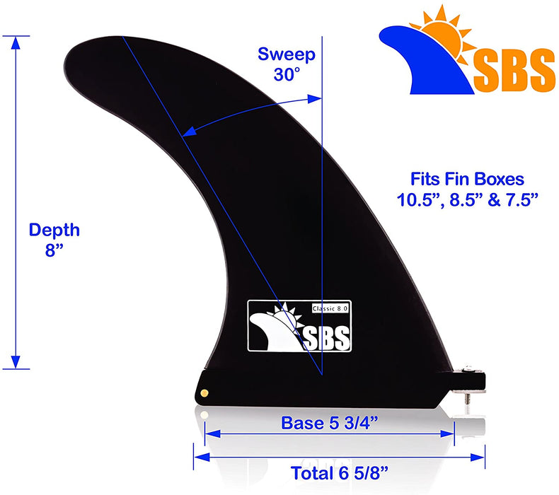 Santa Barbara Surfing SBS - 8 inch Longboard & SUP Single Fin - 8" Center Fin for Surfboard & Paddleboard
