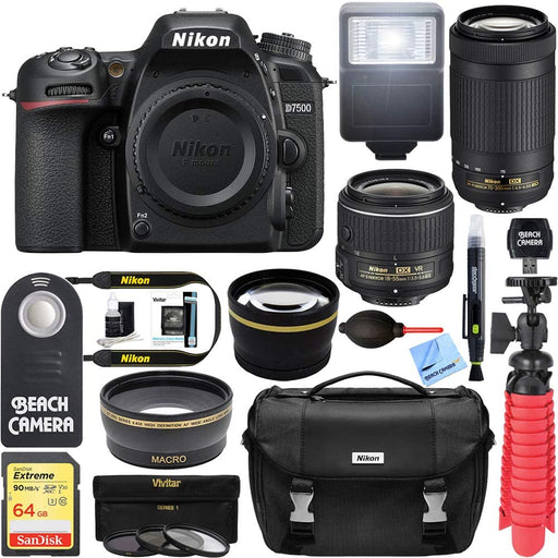 Nikon D7500 20.9MP DX-Format Digital SLR Camera with 18-55 VR & 70-300 AF-P VR Lens Deluxe Accessory Bundle
