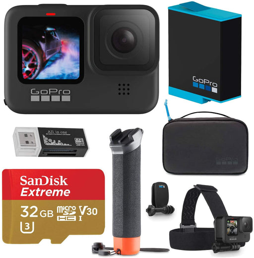GoPro HERO9 Black, Sports and Action Camera, 5K/4K Video, Deluxe Bundle with Adventure Kit, Extra Battery, 32GB microSD Card, Card Reader