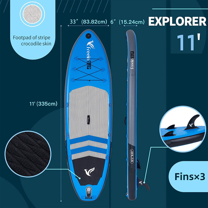 Freein Stand Up Paddle Board sup Explorer SUP Inflatable Stand up Paddle Board 10'2"/ 11'x33 x6 Glass Fiber Paddle, Dual Action Pump, Removable Fin, Leash, Dry Bag, Adaptor, Camera Mount, Backpack…